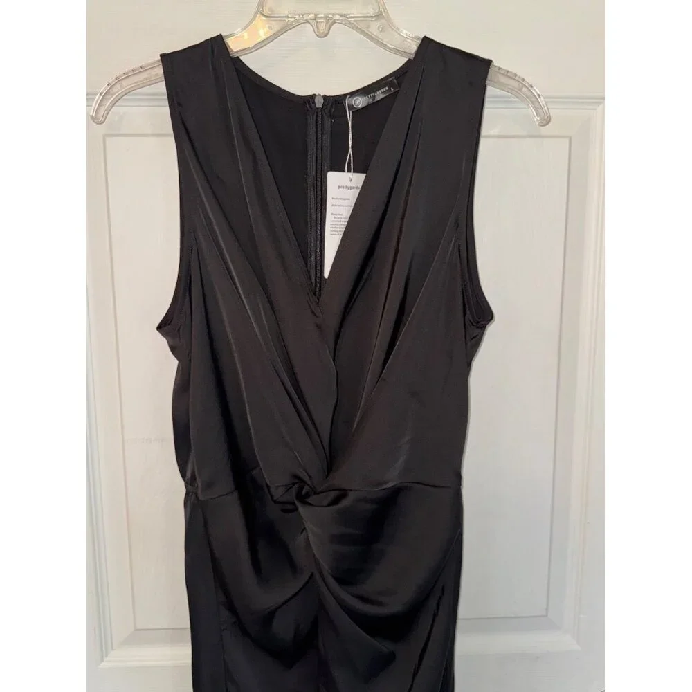 Prettygarden Womens Sleeveless Black Draped V-Neck Maxi Dress Large NWT - Picture 4 of 11